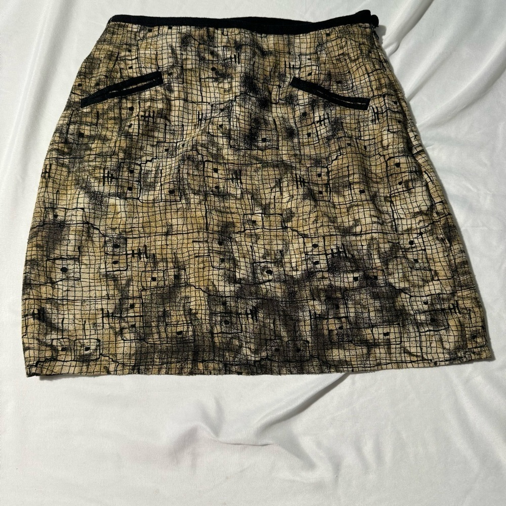 Vintage Platinum by Dorothy Schoelen Mini Skirt Black/Tan Side Zip Pockets (6)